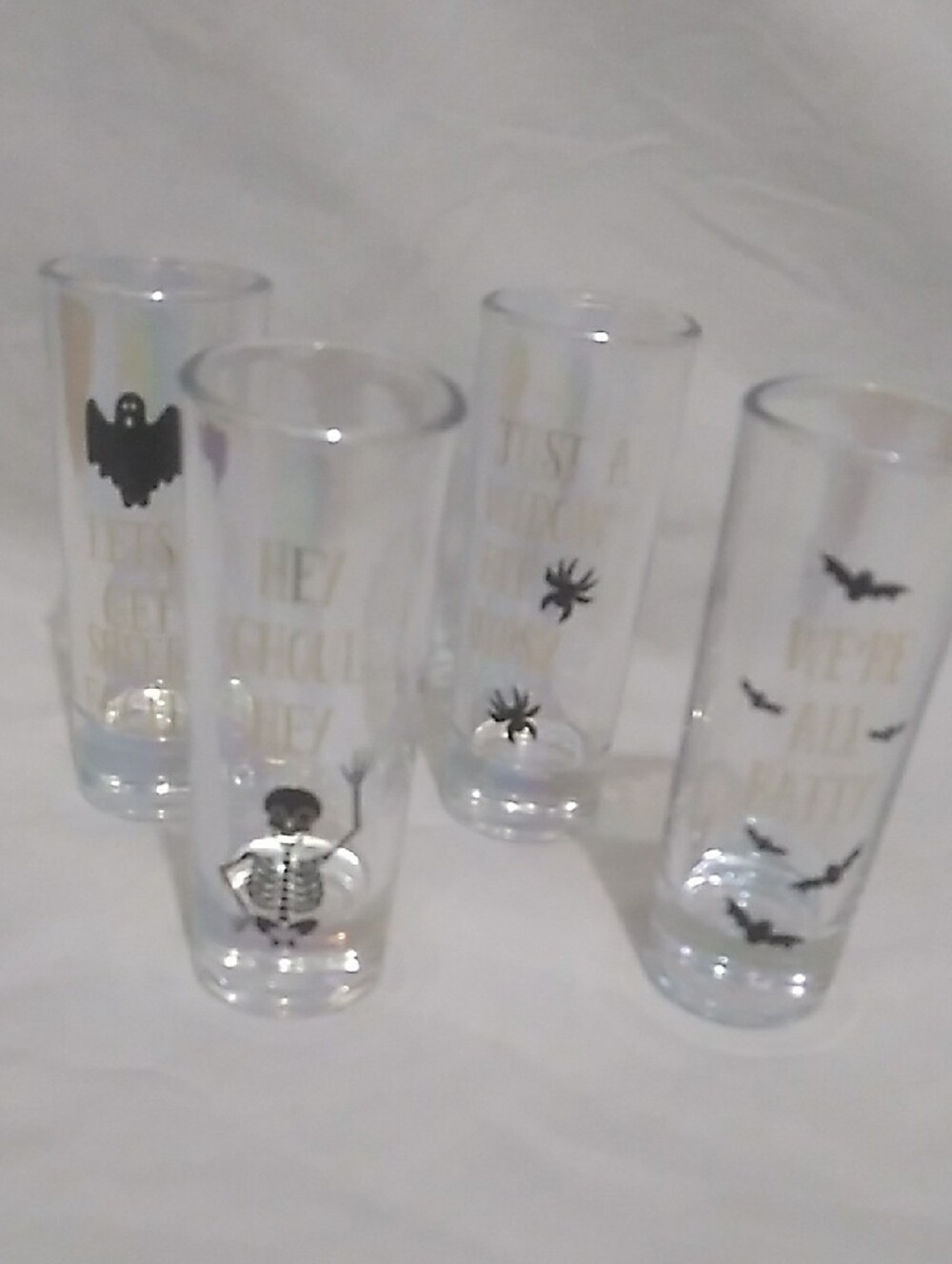 Halloween Tall Shot Glasses Set Of 4 - Clear with Black Spooky Icons(H1) - Picture 6 of 13